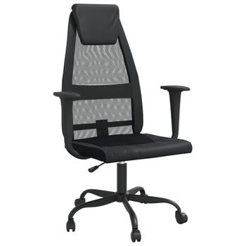 Vidaxl Silla De Oficina Altura Ajustable Tela Malla Y Cuero Pe Negro