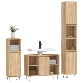 Vidaxl Set De Muebles De Baño 3 Pzas Madera Contrachapada Roble Sonoma Marrón