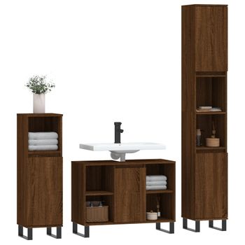 Vidaxl Set De Muebles Baño 3 Pzas Madera Contrachapada Roble Marrón