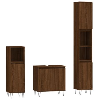 Vidaxl Set De Muebles De Baño 3 Pzas Madera Contrachapada Roble Marrón