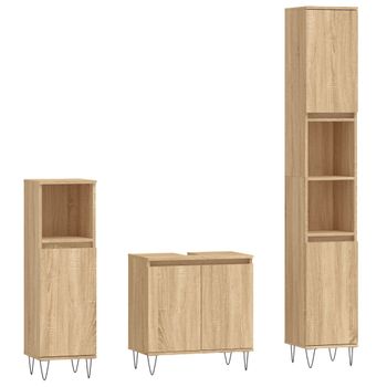 Vidaxl Set De Muebles De Baño 3 Pzas Madera Contrachapada Roble Sonoma Marrón