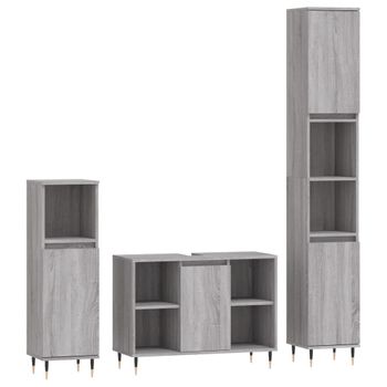 Vidaxl Set De Muebles De Baño 3 Pzas Madera Contrachapada Gris Sonoma