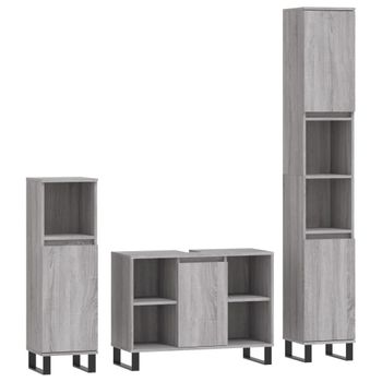 Vidaxl Set De Muebles De Baño 3 Pzas Madera Contrachapada Gris Sonoma