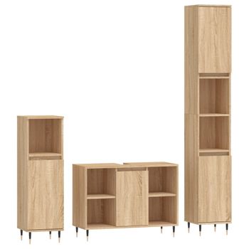 Vidaxl Set De Muebles De Baño 3 Pzas Madera Contrachapada Roble Sonoma Marrón