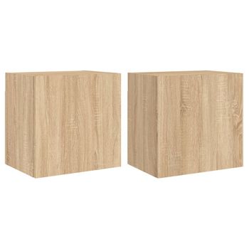 Vidaxl Muebles De Tv De Pared 2 Uds Madera Roble Sonoma 40,5x30x40 Cm Marrón