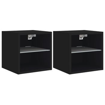 Vidaxl Muebles De Tv De Pared Con Luces Led 2 Uds Negro 30x28,5x30 Cm