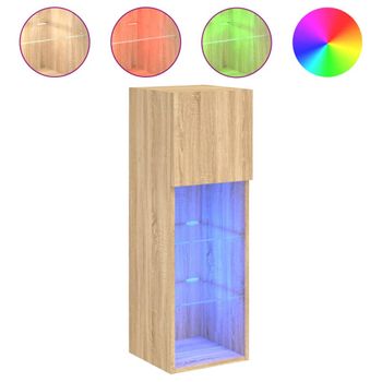 Vidaxl Mueble Para Tv Con Luces Led Roble Sonoma 30,5x30x90 Cm Marrón