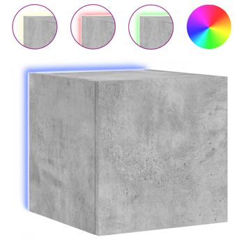 Vidaxl Mueble De Tv De Pared Con Luces Led Gris Hormigón 30,5x35x30 Cm