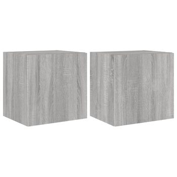 Vidaxl Muebles Tv De Pared Luces Led 2 Uds Gris Sonoma 40,5x35x40 Cm