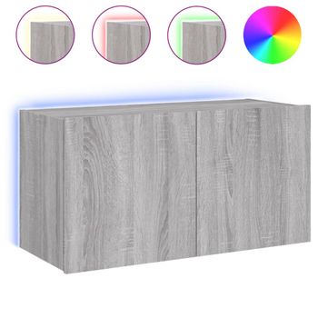 Vidaxl Mueble De Tv De Pared Con Luces Led Gris Sonoma 80x35x41 Cm