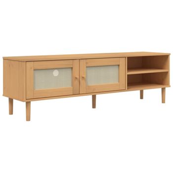 Vidaxl Mueble De Tv Senja Aspecto Ratán Madera Pino Marrón 158x40x49cm