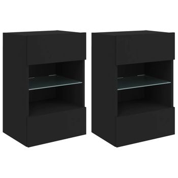 Vidaxl Muebles De Tv De Pared Con Luces Led 2 Uds Negro 40x30x60,5 Cm