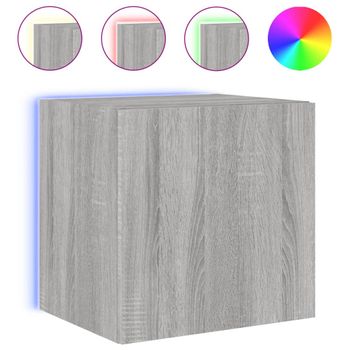 Vidaxl Mueble De Tv De Pared Con Luces Led Gris Sonoma 40,5x35x40 Cm