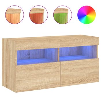 Vidaxl Mueble De Tv De Pared Con Luces Led Roble Sonoma 80x30x40 Cm Marrón