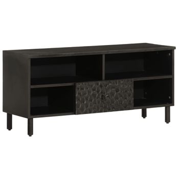 Vidaxl Mueble De Tv Madera Maciza De Mango Negro 100x33x46 Cm