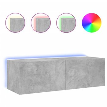 Vidaxl Mueble De Tv De Pared Con Luces Led Gris Hormigón 100x35x31 Cm