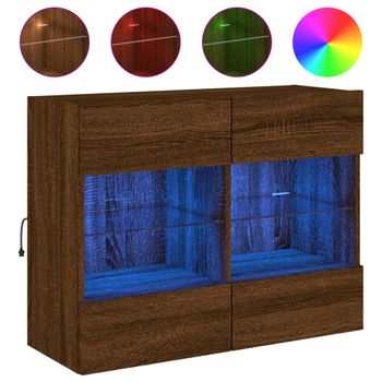 Vidaxl Mueble Tv De Pared Con Luces Led Roble Marrón 78,5x30x60,5 Cm