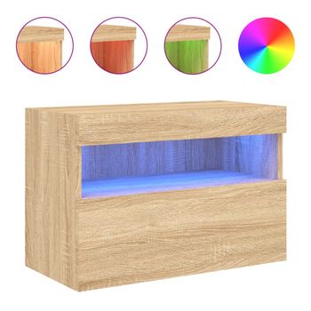 Vidaxl Mueble De Tv De Pared Con Luces Led Roble Sonoma 60x30x40 Cm Marrón