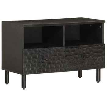 Vidaxl Mueble De Tv Madera Maciza De Mango Negro 70x33x46 Cm