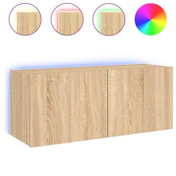 Vidaxl Mueble De Tv De Pared Con Luces Led Roble Sonoma 100x35x41 Cm Marrón