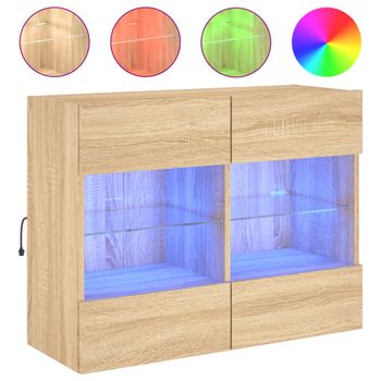 Vidaxl Mueble Tv De Pared Con Luces Led Roble Sonoma 78,5x30x60,5 Cm Marrón