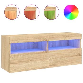 Vidaxl Mueble De Tv De Pared Con Luces Led Roble Sonoma 100x30x40 Cm Marrón