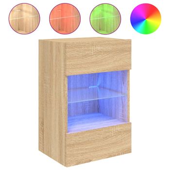 Vidaxl Mueble De Tv De Pared Con Luces Led Roble Sonoma 40x30x60,5 Cm Marrón