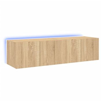 Vidaxl Muebles De Tv De Pared Luces Led 2 Uds Roble Sonoma 60x35x31 Cm Marrón