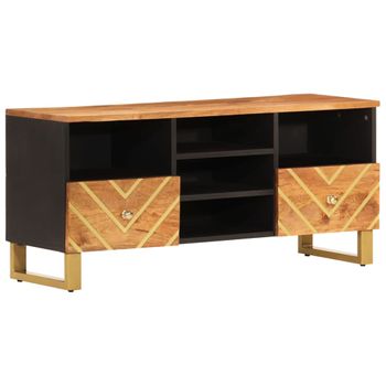 Vidaxl Mueble De Tv Madera Maciza Mango Marrón Y Negro 100x33,5x46 Cm