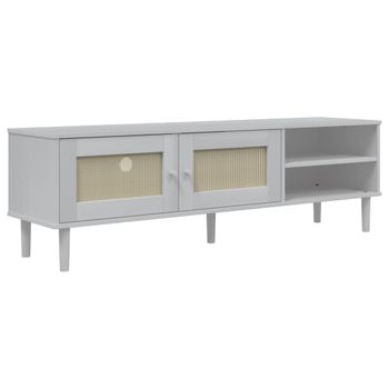 Vidaxl Mueble De Tv Senja Aspecto Ratán Madera Pino Blanco 158x40x49cm