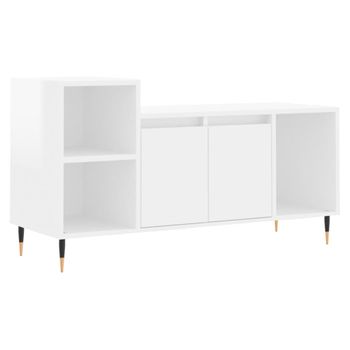 Vidaxl Mueble De Tv Madera Contrachapada Blanco Brillo 100x35x55 Cm