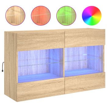 Vidaxl Mueble Tv De Pared Con Luces Led Roble Sonoma 98,5x30x60,5 Cm Marrón