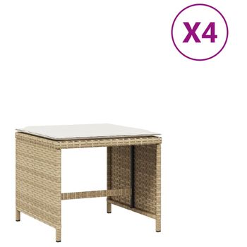 Vidaxl Taburetes De Jardín Con Cojines 4 Uds Ratán Pe Beige 41x41x36cm