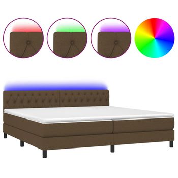 Cama Box Spring Colchón Luces Led Tela Marrón Oscuro 200x200 Cm