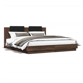 Vidaxl Cama Con Cabecero Madera Ingeniería Marrón Roble 200x200 Cm