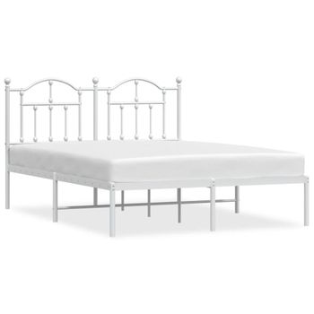 Vidaxl Estructura De Cama Con Cabecero Metal Blanca 140x200 Cm