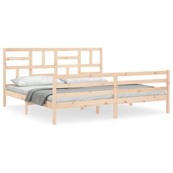 Vidaxl Estructura De Cama De Matrimonio Con Cabecero Madera Maciza Marrón