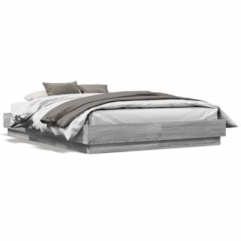 Vidaxl Estructura De Cama Con Luces Led Gris Sonoma 135x190 Cm