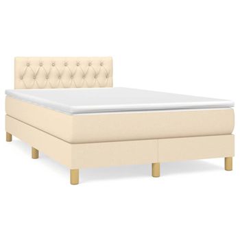 Vidaxl Cama Box Spring Con Colchón Y Luces Led Tela Crema 120x190 Cm