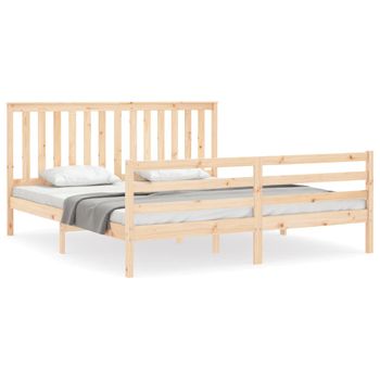 Vidaxl Estructura De Cama De Matrimonio Con Cabecero Madera Maciza Marrón