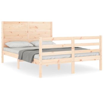 Vidaxl Estructura De Cama Con Cabecero Madera Maciza 140x190 Cm Marrón