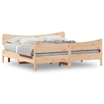 Vidaxl Estructura De Cama Con Cabecero Madera Maciza De Pino 200x200cm Marrón