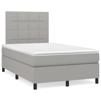 Vidaxl Cama Box Spring Con Colchón Y Led Tela Gris Claro 120x190 Cm