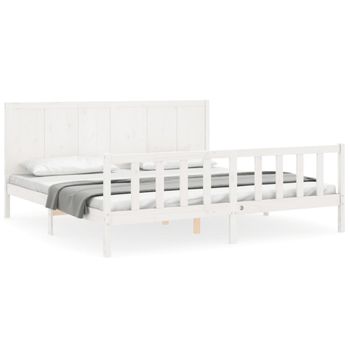 Vidaxl Estructura Cama De Matrimonio Con Cabecero Madera Maciza Blanco