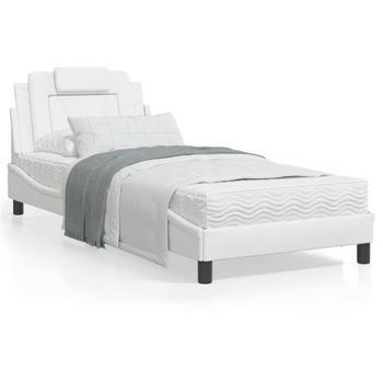 Vidaxl Estructura De Cama Con Cabecero Cuero Sintético Blanco 90x200cm