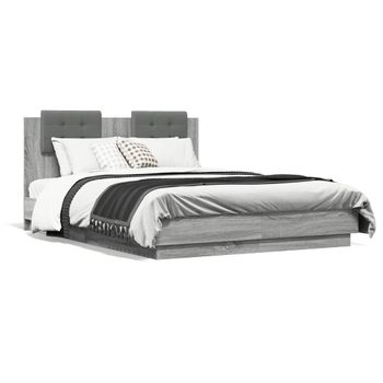 Vidaxl Cama Con Cabecero Madera De Ingeniería Gris Sonoma 135x190 Cm