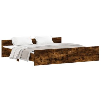 Vidaxl Estructura De Cama Con Cabecero Piecero Roble Ahumado 180x200cm Marrón