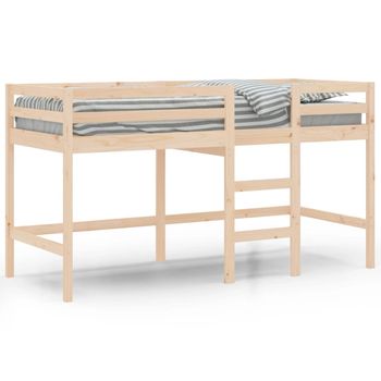 Vidaxl Cama Alta De Niños Con Escalera Madera Maciza Pino 90x190 Cm Marrón