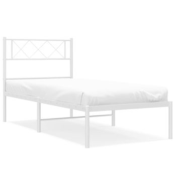 Vidaxl Estructura De Cama De Metal Con Cabecero Blanco 107x203 Cm