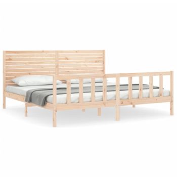 Vidaxl Estructura De Cama De Matrimonio Con Cabecero Madera Maciza Marrón